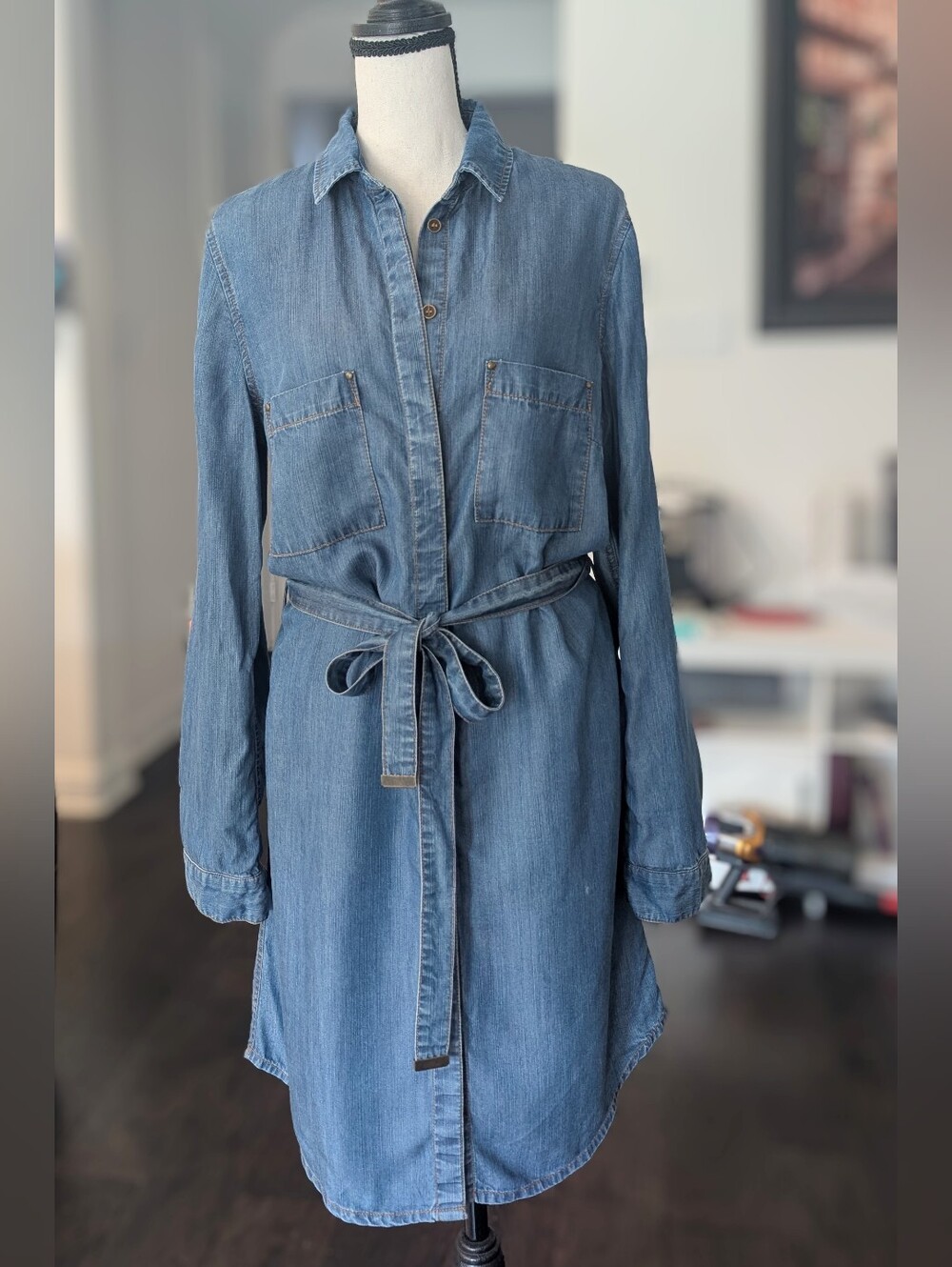 KUT From the Kloth 100% Lyocell Denim Shirt Dress with Tie Belt - Blue
